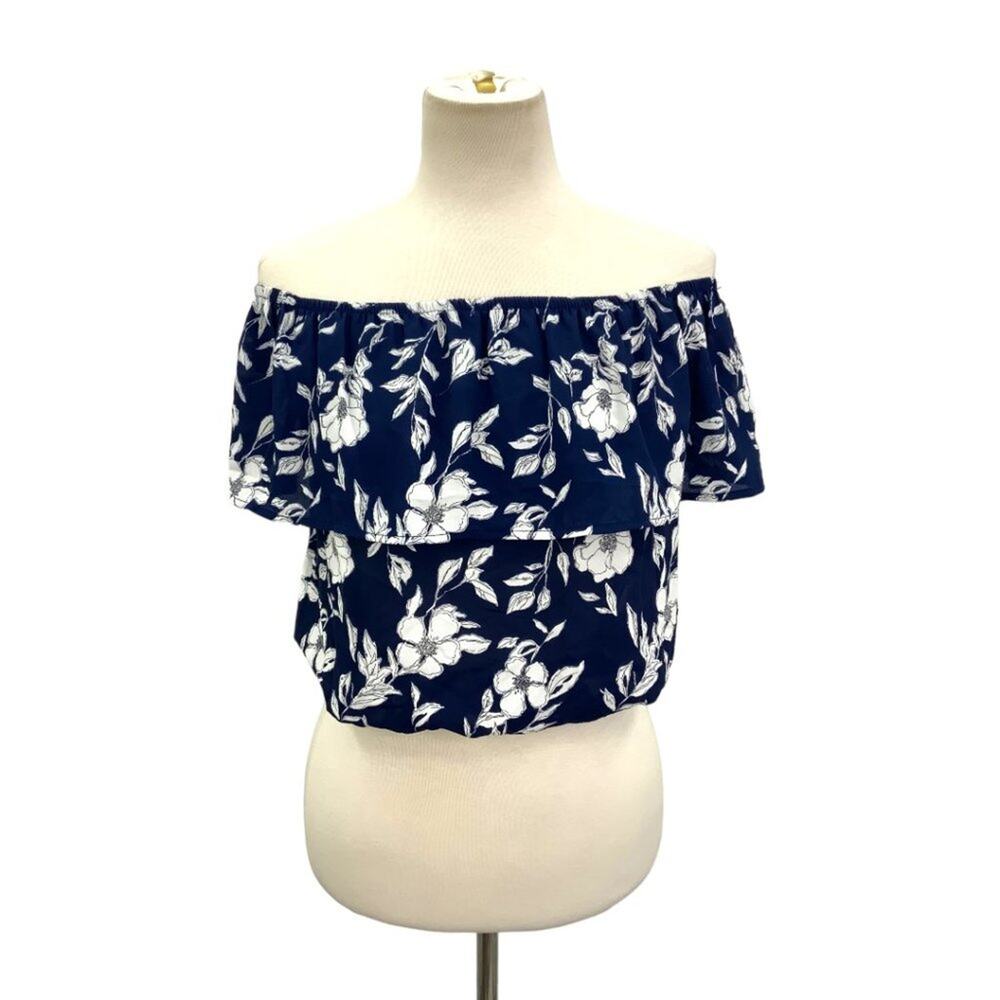 Sienna Sky Blue Floral Ruffle Off The Shoulder Top Size XS